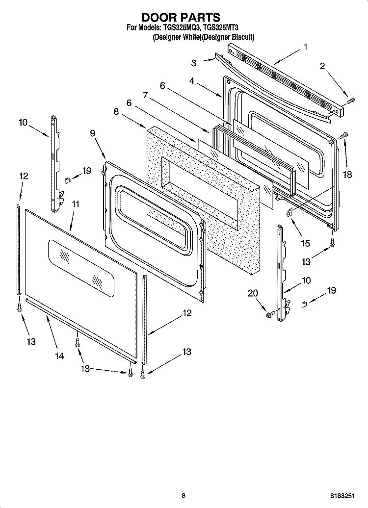 DOOR PARTS, OPTIONAL PARTS Diagram and Parts List for TGS325MQ3  Estate Range