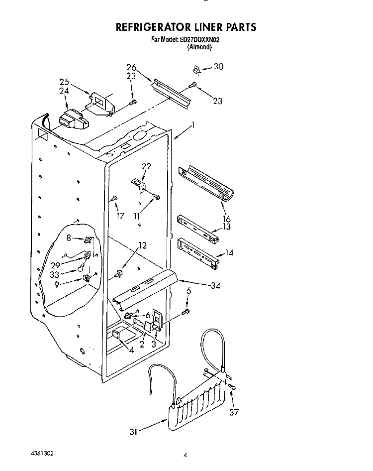 REFRIGERATOR LINER Diagram and Parts List for ED27DQXXN02  Whirlpool Refrigerator