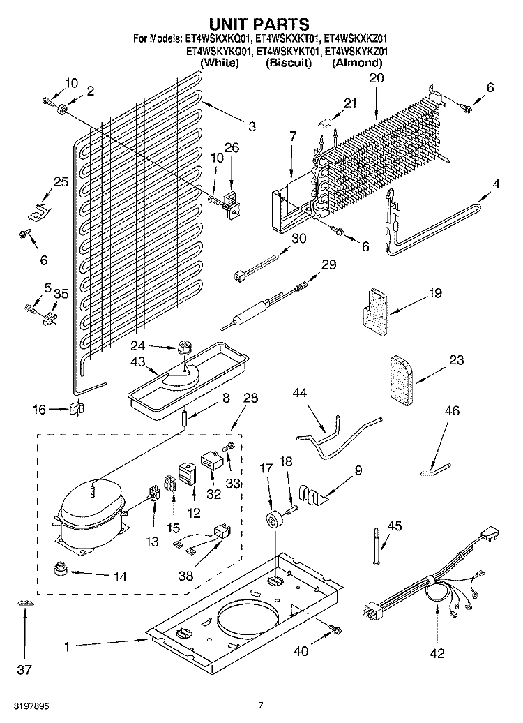 UNIT Diagram and Parts List for ET4WSKYKT01  Whirlpool Refrigerator