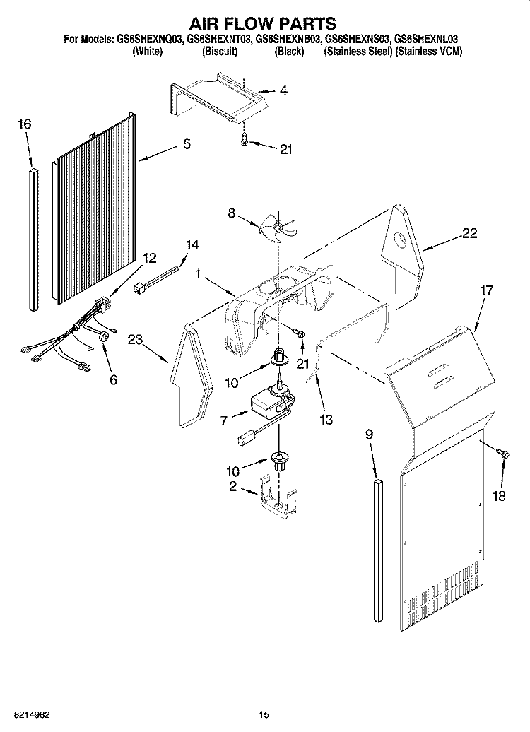 AIR FLOW PARTS Diagram and Parts List for GS6SHEXNT03  Whirlpool Refrigerator