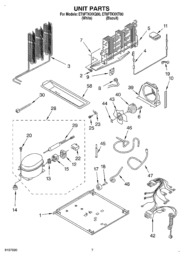 UNIT Diagram and Parts List for ET9FTKXKQ00  Whirlpool Refrigerator