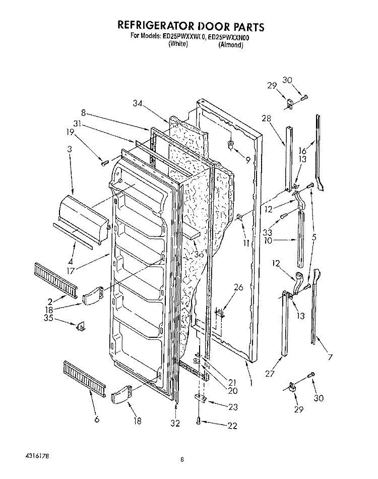 REFRIGERATOR DOOR Diagram and Parts List for ED25PWXXN00  Whirlpool Refrigerator