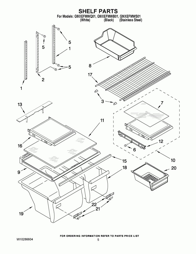 SHELF PARTS Diagram and Parts List for G9IXEFMWB01  Whirlpool Refrigerator