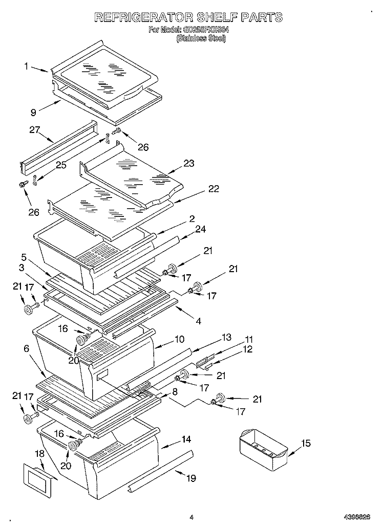 REFRIGERATOR SHELF Diagram and Parts List for GD25SFXHS04  Whirlpool Refrigerator