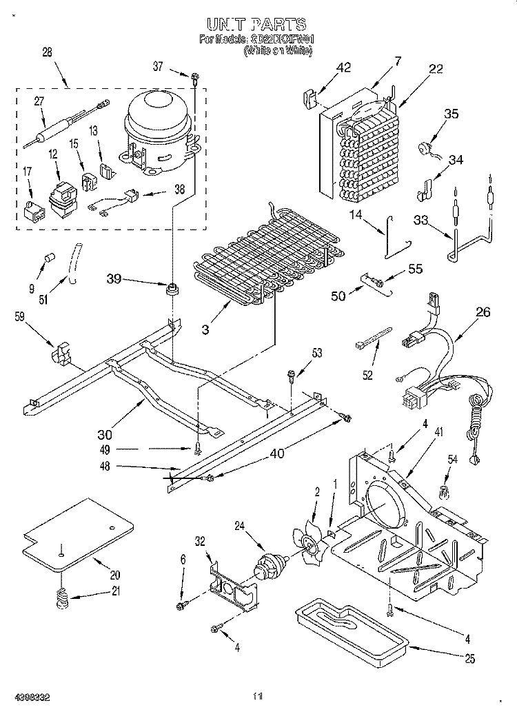 UNIT Diagram and Parts List for GD22DKXFW01  Whirlpool Refrigerator