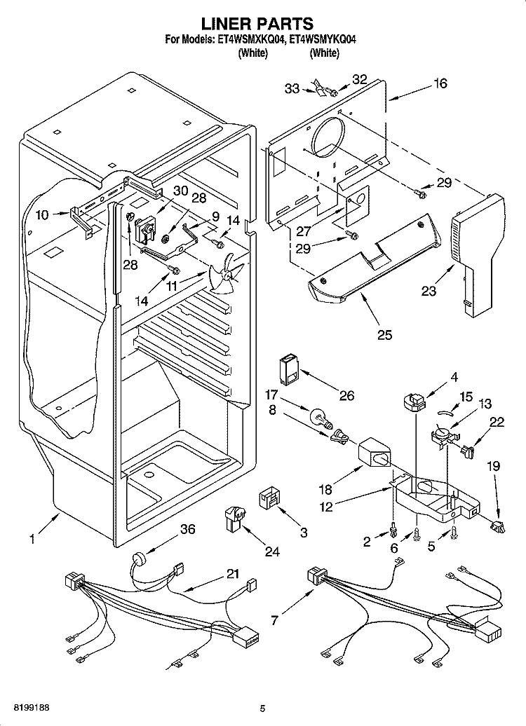 LINER PARTS Diagram and Parts List for ET4WSMYKQ04  Whirlpool Refrigerator