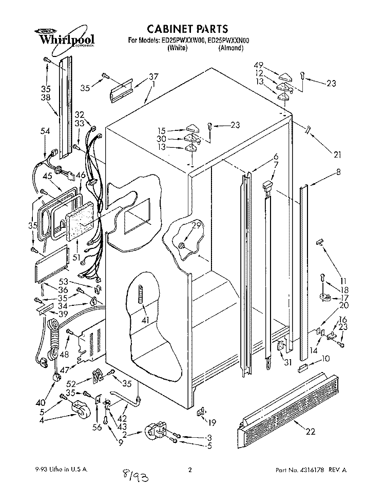 CABINET Diagram and Parts List for ED25PWXXN00  Whirlpool Refrigerator