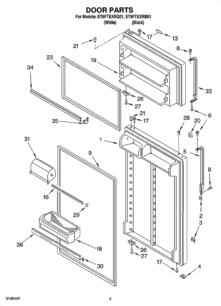 DOOR PARTS Diagram and Parts List for ET8FTEXRQ01  Whirlpool Refrigerator