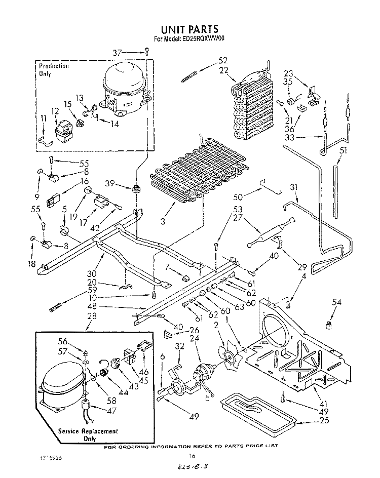 UNIT Diagram and Parts List for ED25RQXWW00  Whirlpool Refrigerator