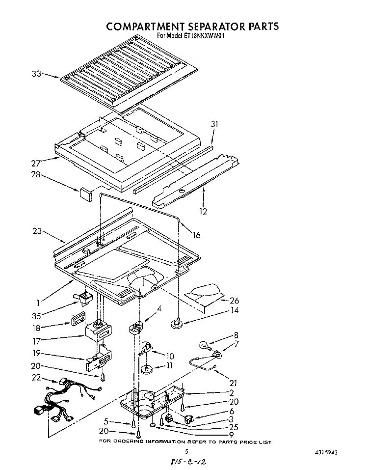 COMPARTMENT SEPARATOR Diagram and Parts List for ET18NKXWN01  Whirlpool Refrigerator