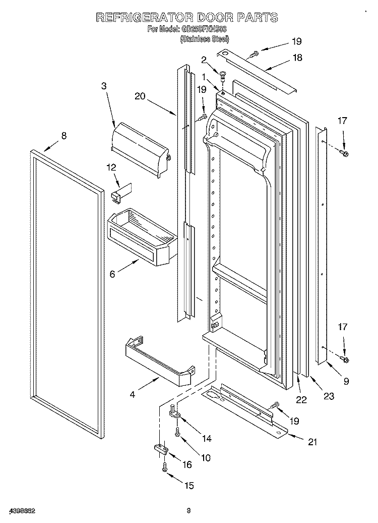 REFRIGERATOR DOOR Diagram and Parts List for GD25SFXHS03  Whirlpool Refrigerator