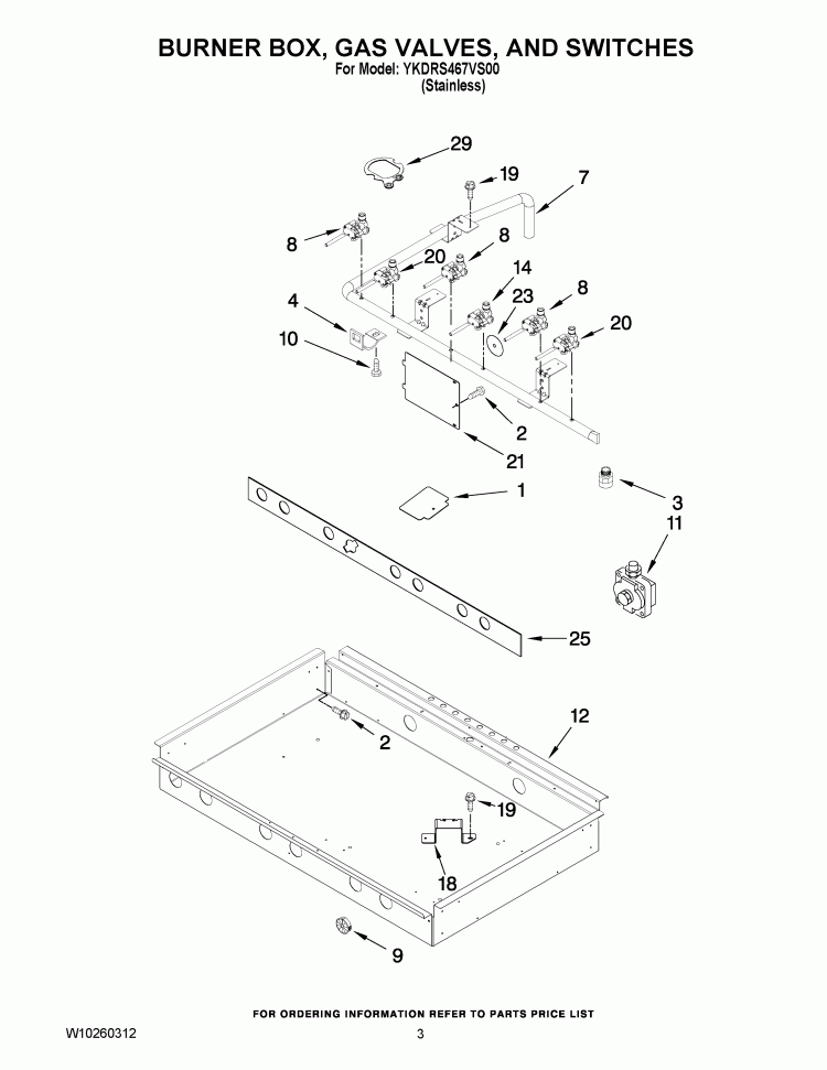 BURNER BOX, GAS VALVES, AND SWITCHES Diagram and Parts List for  KitchenAid Range