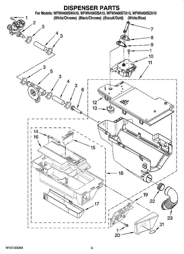 DISPENSER PARTS Diagram and Parts List for  Whirlpool Washer