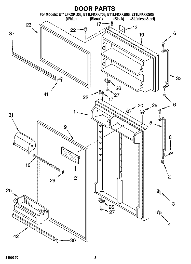 DOOR PARTS Diagram and Parts List for ET1LFKXKT05  Whirlpool Refrigerator