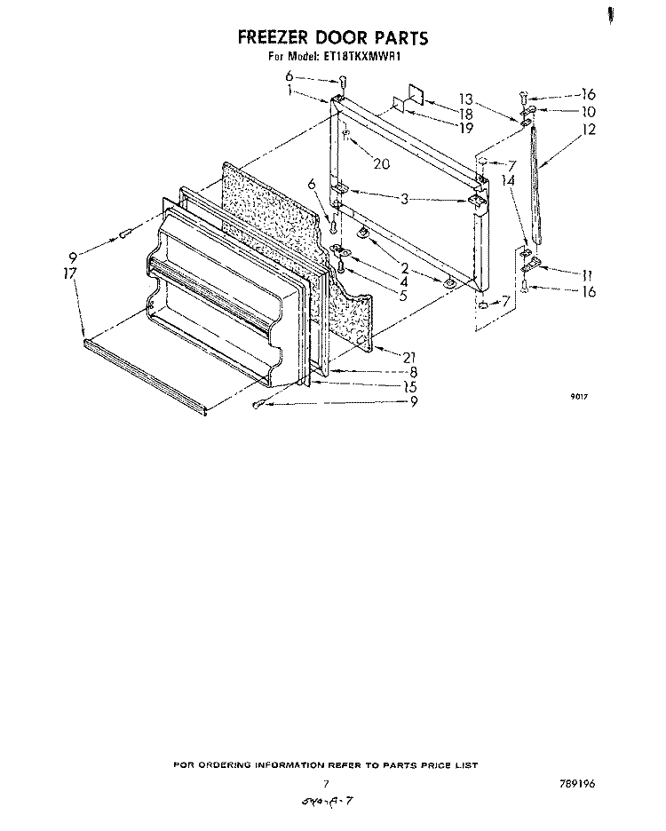 FREEZER DOOR Diagram and Parts List for ET18TKXMWR1  Whirlpool Refrigerator