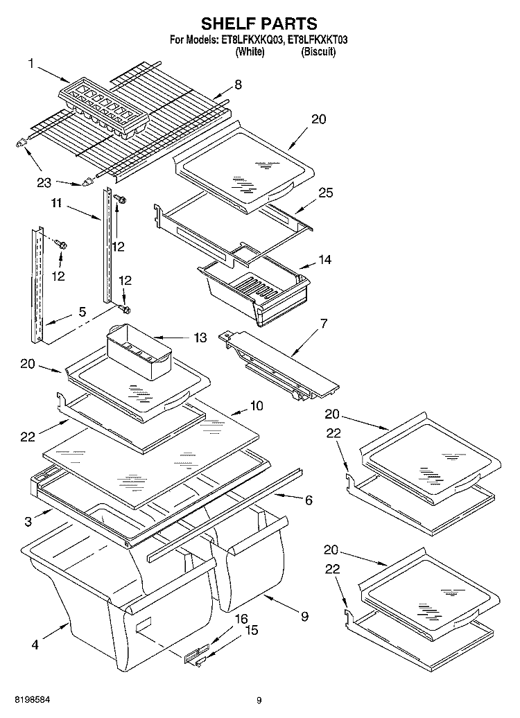 SHELF PARTS, OPTIONAL PARTS Diagram and Parts List for ET8LFKXKQ03  Whirlpool Refrigerator