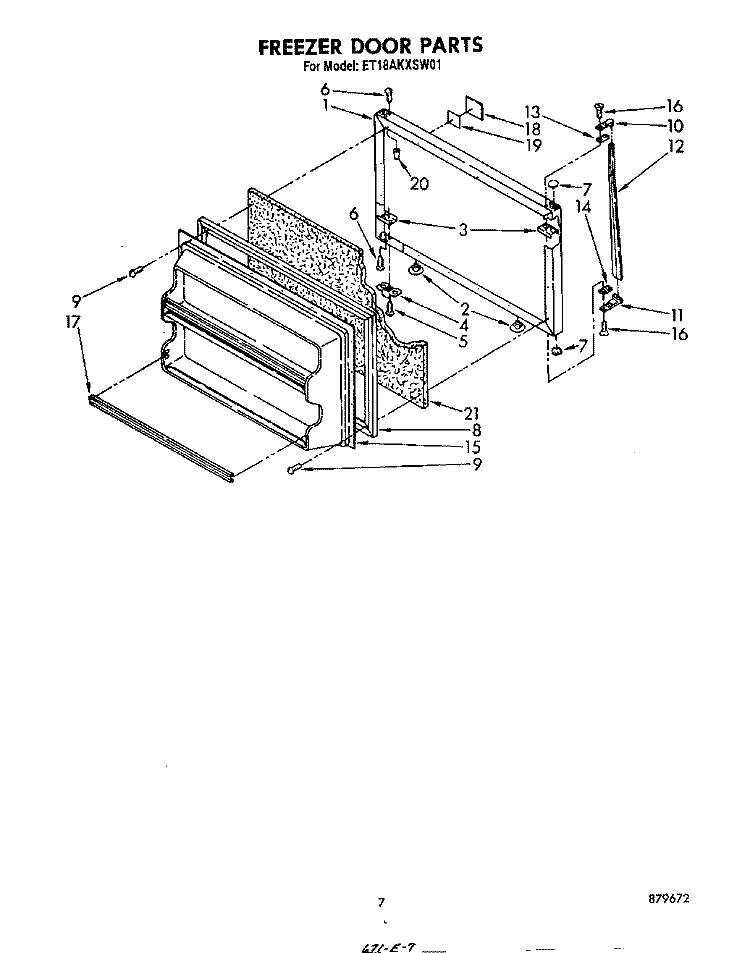 FREEZER DOOR Diagram and Parts List for ET18AKXSW01  Whirlpool Refrigerator