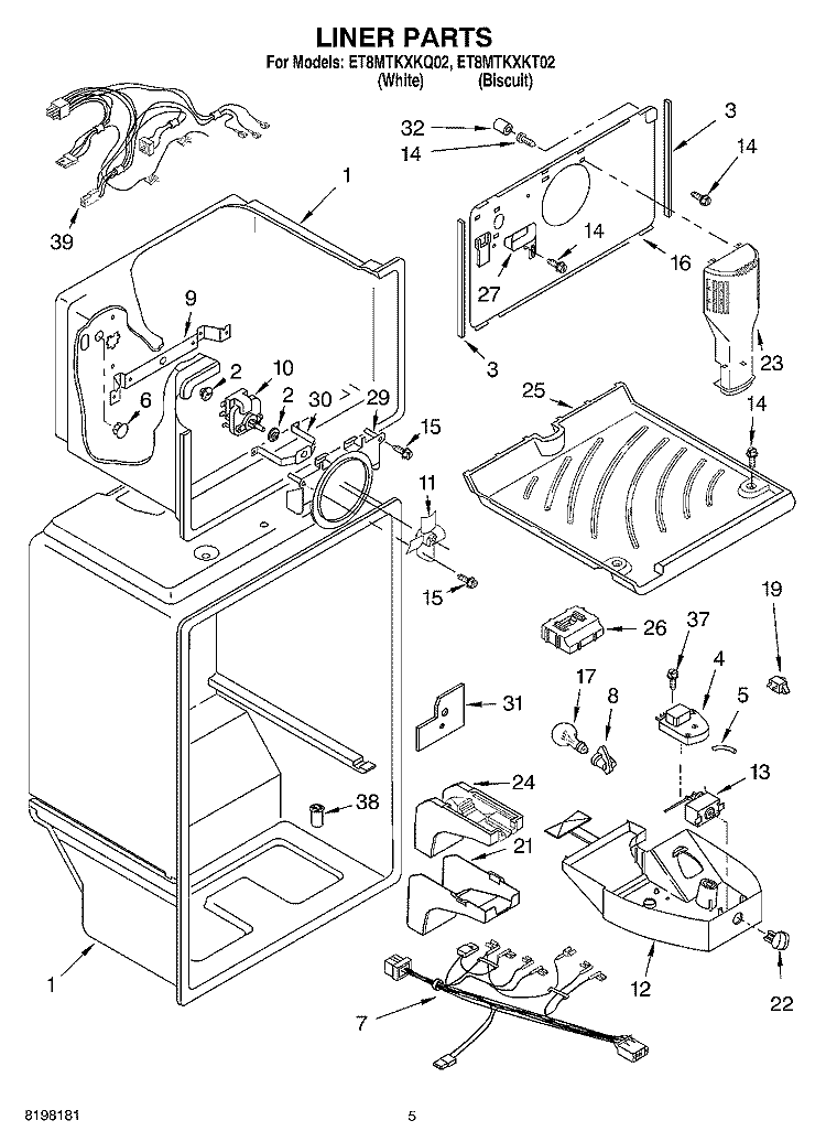 LINER Diagram and Parts List for ET8MTKXKQ02  Whirlpool Refrigerator