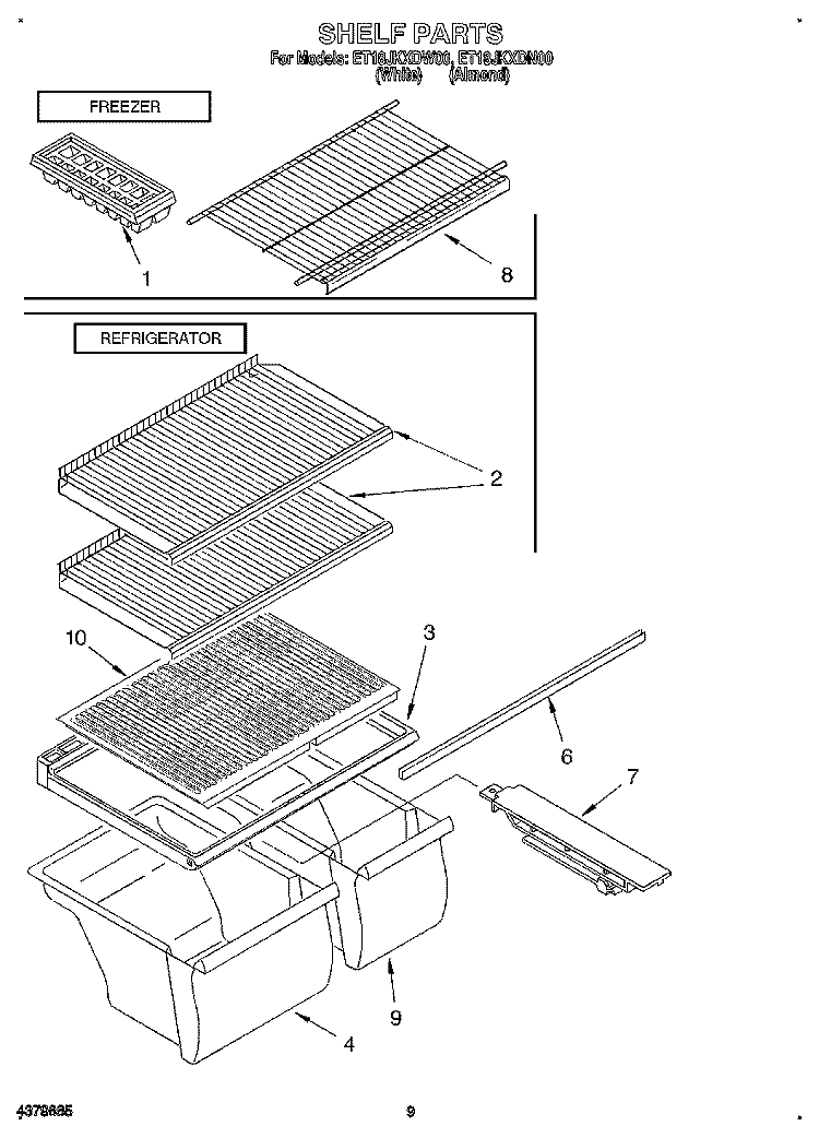 SHELF, LIT/OPTIONAL Diagram and Parts List for ET18JKXDN00  Whirlpool Refrigerator