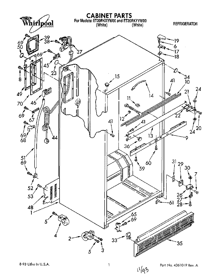CABINET Diagram and Parts List for ET20RKXYW00  Whirlpool Refrigerator