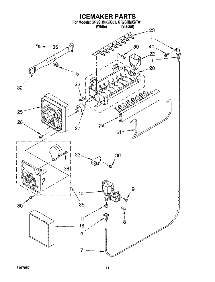 ICE MAKER Diagram and Parts List for GR9SHMXKT01  Whirlpool Refrigerator