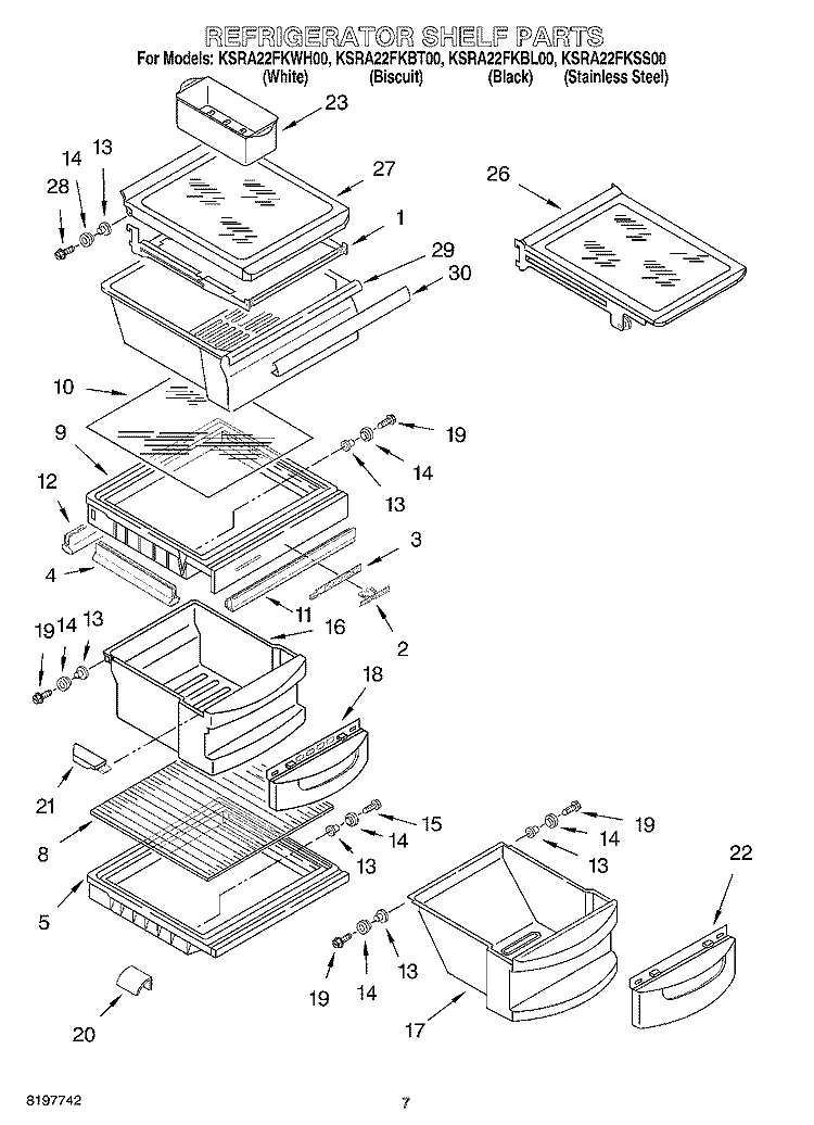 REFRIGERATOR SHELF PARTS Diagram and Parts List for  KitchenAid Refrigerator
