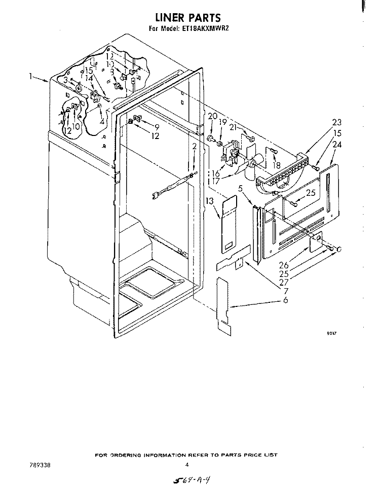 LINER Diagram and Parts List for ET18AKXMWR2  Whirlpool Refrigerator