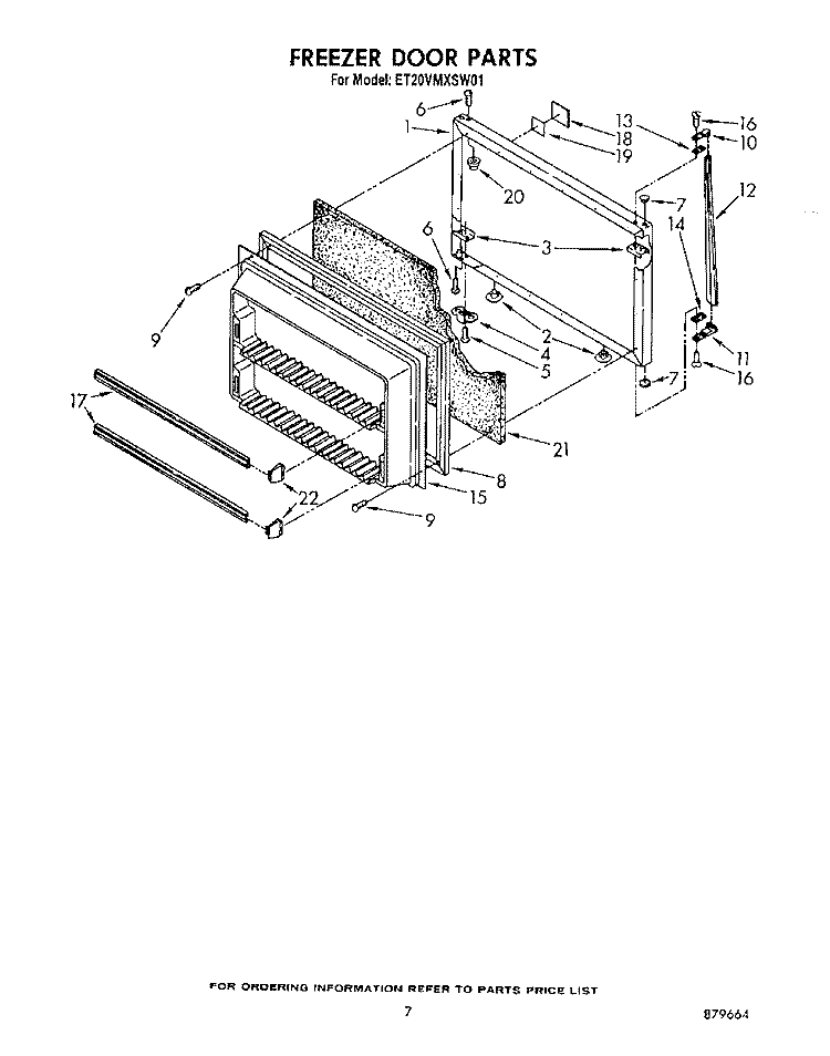 FREEZER DOOR Diagram and Parts List for ET20VMXSW01  Whirlpool Refrigerator
