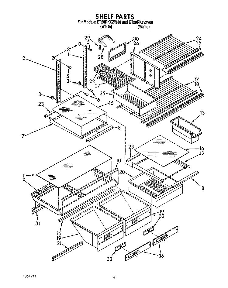 SHELF, LIT/OPTIONAL Diagram and Parts List for ET20RKXZW00  Whirlpool Refrigerator