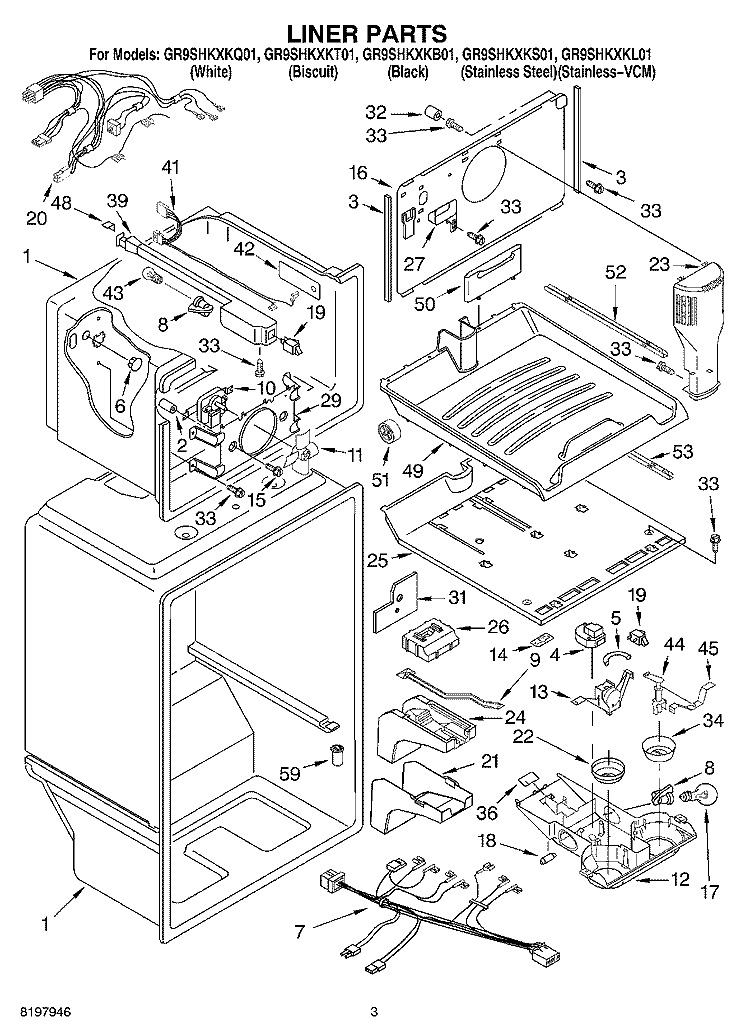 LINER Diagram and Parts List for GR9SHKXKL01  Whirlpool Refrigerator