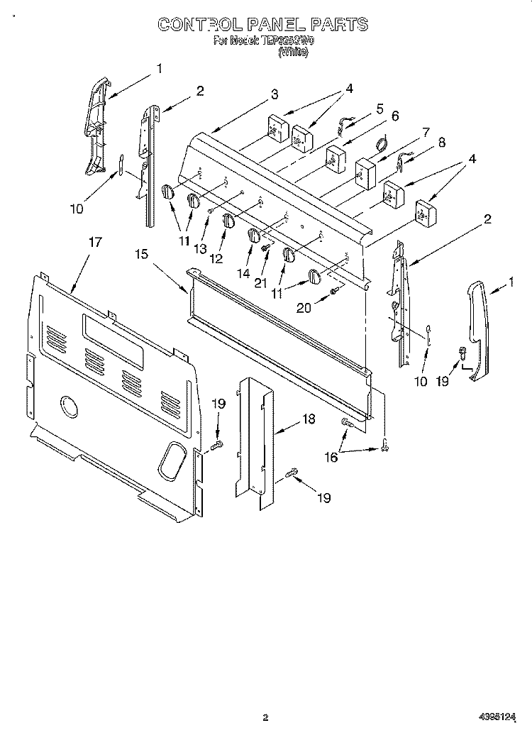 CONTROL PANEL Diagram and Parts List for TEP325GW0  Estate Range