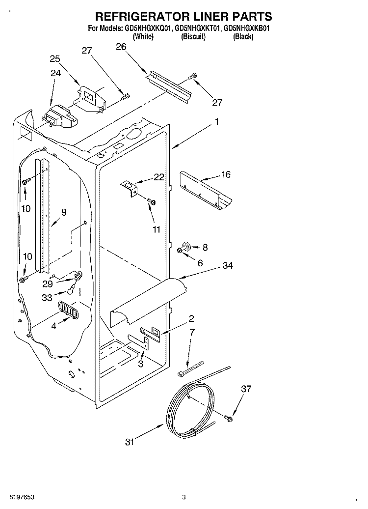 REFRIGERATOR LINER Diagram and Parts List for GD5NHGXKT01  Whirlpool Refrigerator