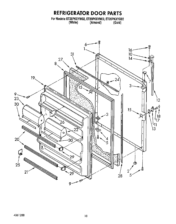 REFRIGERATOR DOOR, LIT/OPTIONAL Diagram and Parts List for ET20PKXYG02  Whirlpool Refrigerator