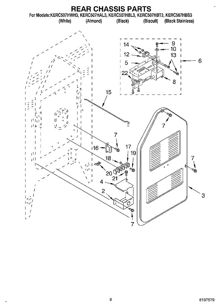 REAR CHASSIS Diagram and Parts List for  KitchenAid Range
