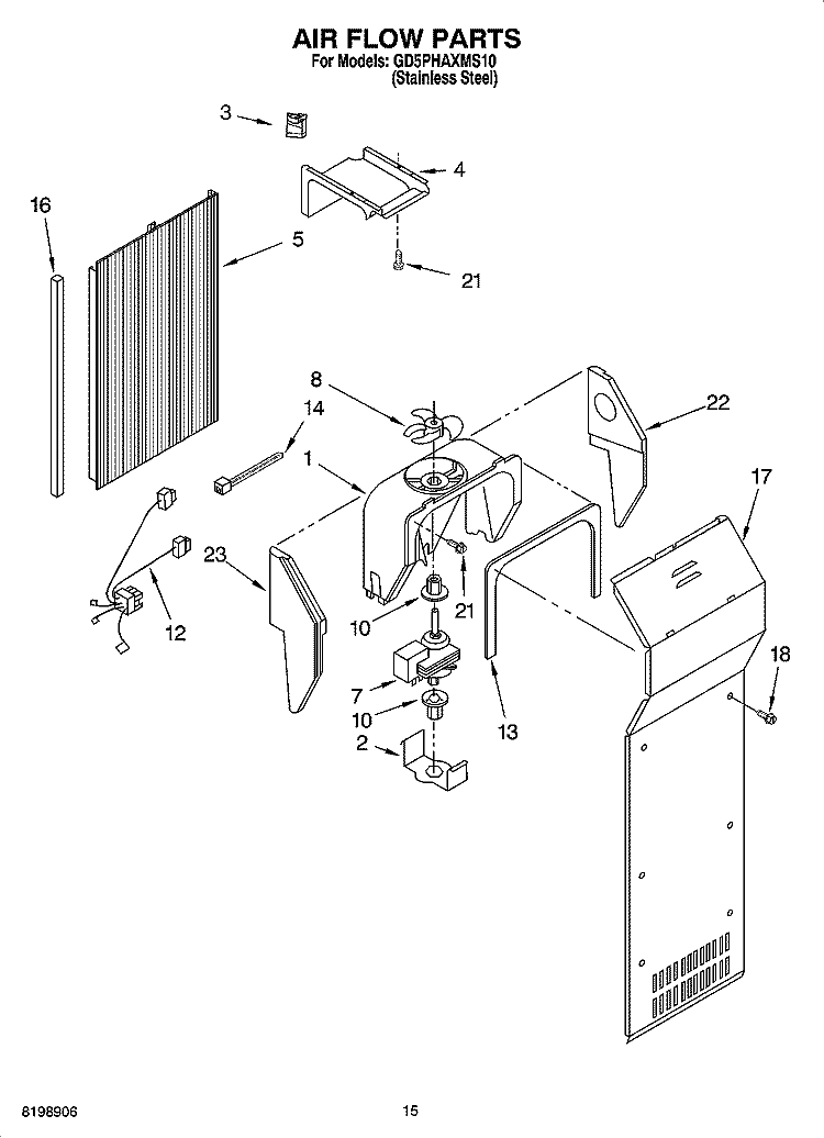 AIR FLOW PARTS Diagram and Parts List for GD5PHAXMS10  Whirlpool Refrigerator