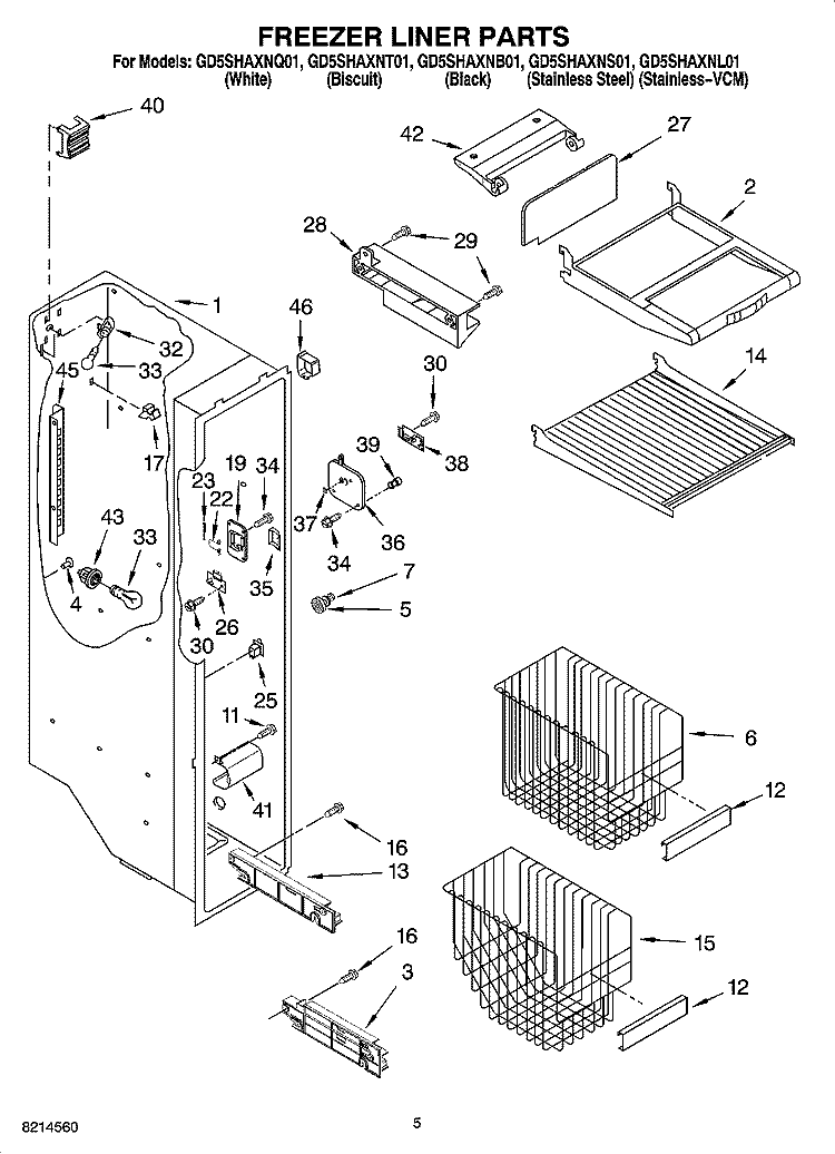 FREEZER LINER PARTS Diagram and Parts List for GD5SHAXNT01  Whirlpool Refrigerator