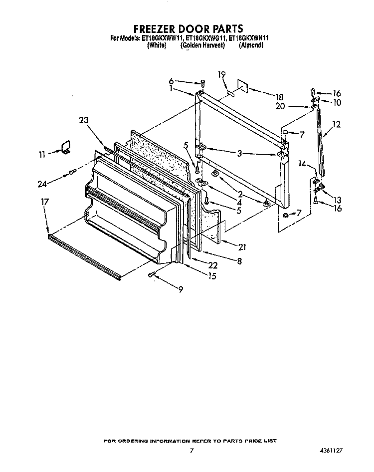 FREEZER DOOR Diagram and Parts List for ET18GKXWN11  Whirlpool Refrigerator