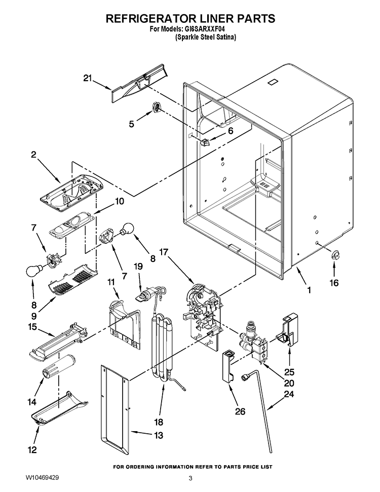 REFRIGERATOR LINER PARTS Diagram and Parts List for GI6SARXXF04  Whirlpool Refrigerator