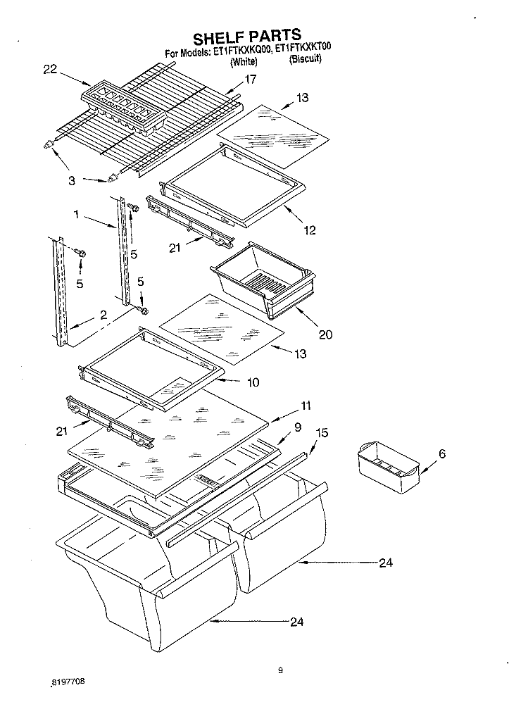SHELF, OPTIONAL Diagram and Parts List for ET1FTKXKT00  Whirlpool Refrigerator