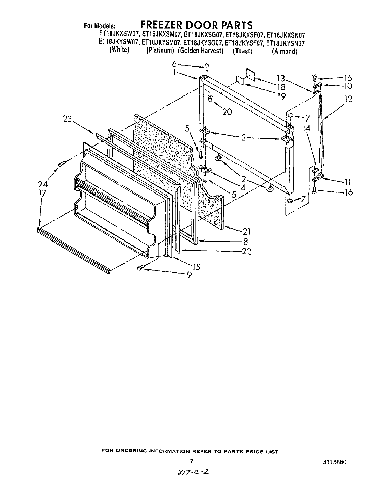 FREEZER DOOR Diagram and Parts List for ET18JKYSF07  Whirlpool Refrigerator