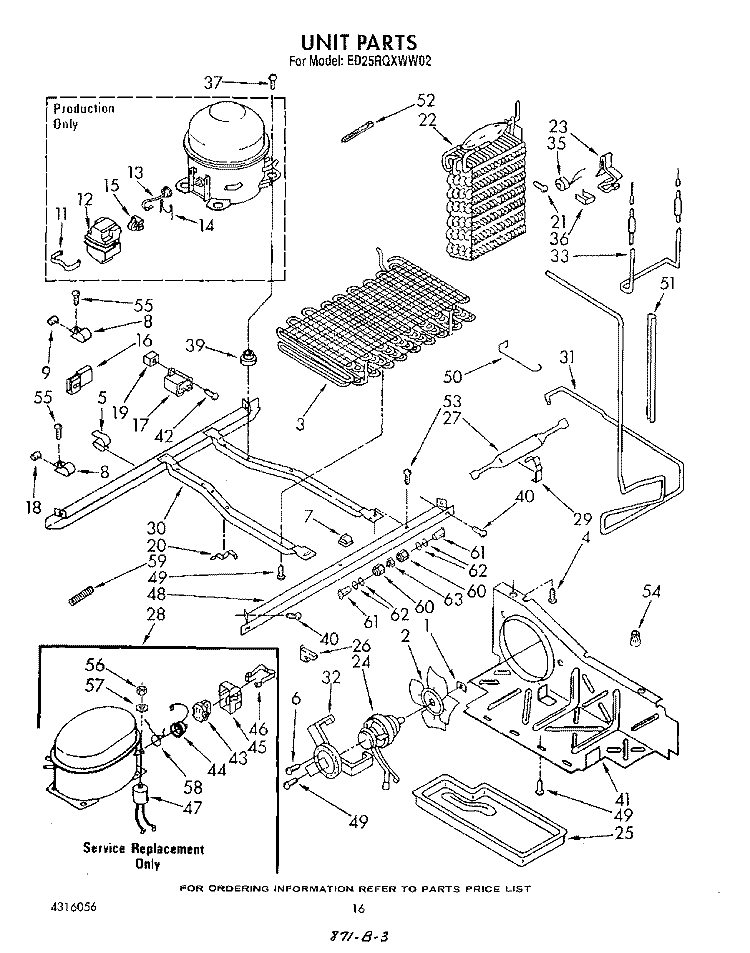 UNIT Diagram and Parts List for ED25RQXWW02  Whirlpool Refrigerator