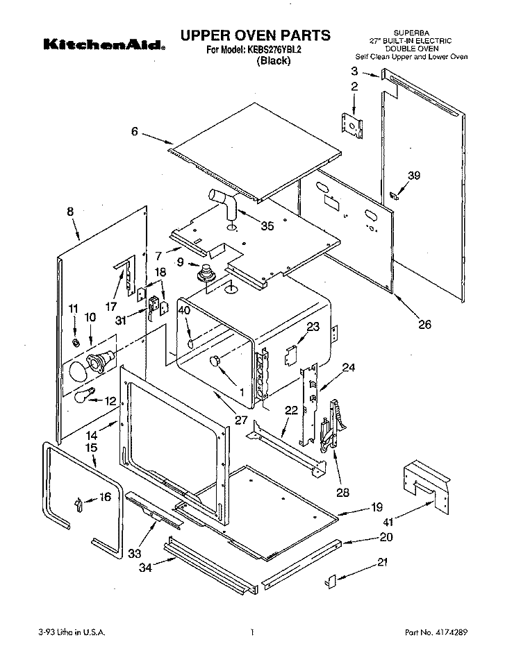 UPPER OVEN, OPTIONAL Diagram and Parts List for KEBS276YBL2  KitchenAid Wall Oven