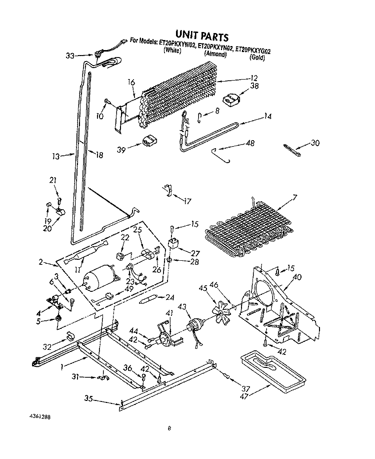 UNIT Diagram and Parts List for ET20PKXYG02  Whirlpool Refrigerator