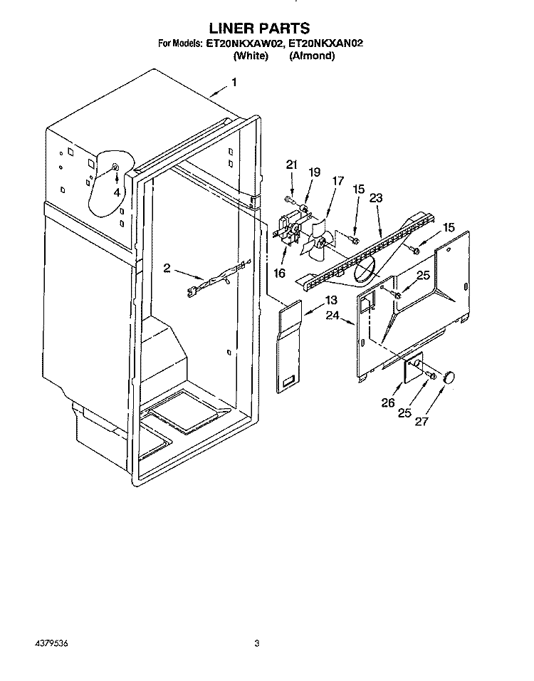 LINER Diagram and Parts List for ET20NKXAN02  Whirlpool Refrigerator