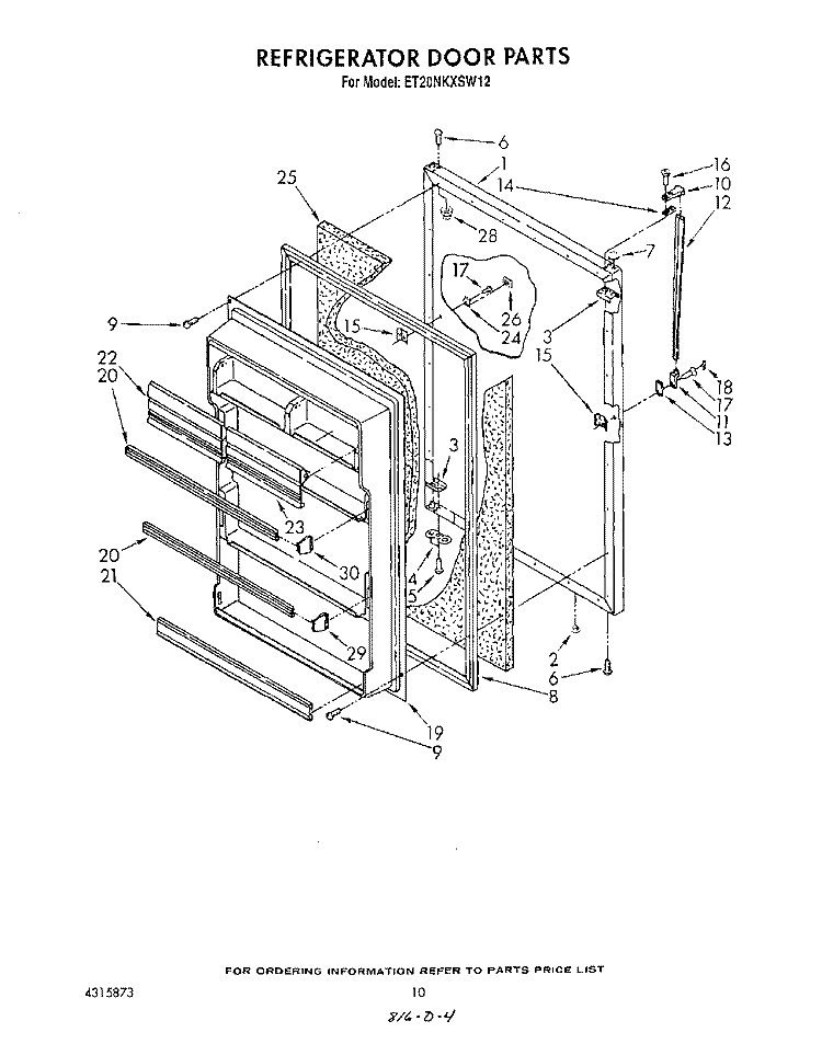 REFRIGERATOR DOOR , LIT/OPTIONAL Diagram and Parts List for ET20NKXSW12  Whirlpool Refrigerator