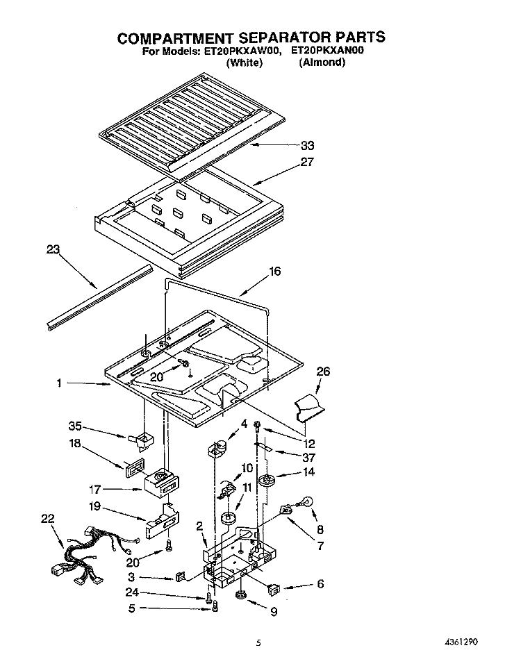 COMPARTMENT SEPARATOR Diagram and Parts List for ET20PKXAN00  Whirlpool Refrigerator