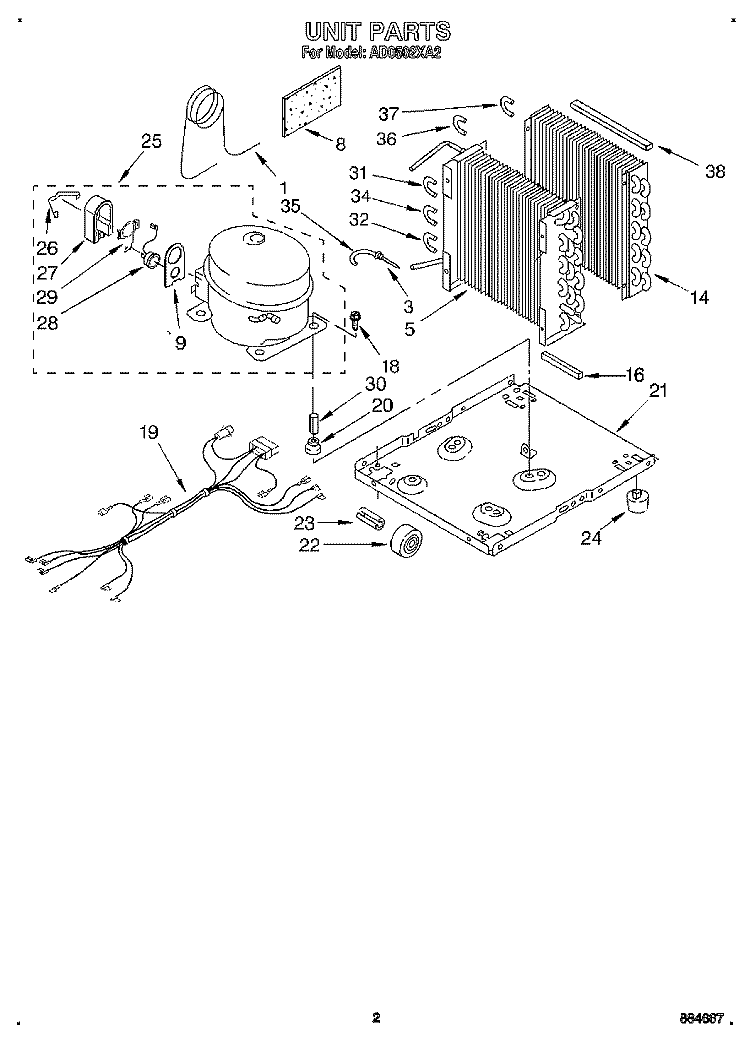 SECTION Diagram and Parts List for  Whirlpool Dehumidifier