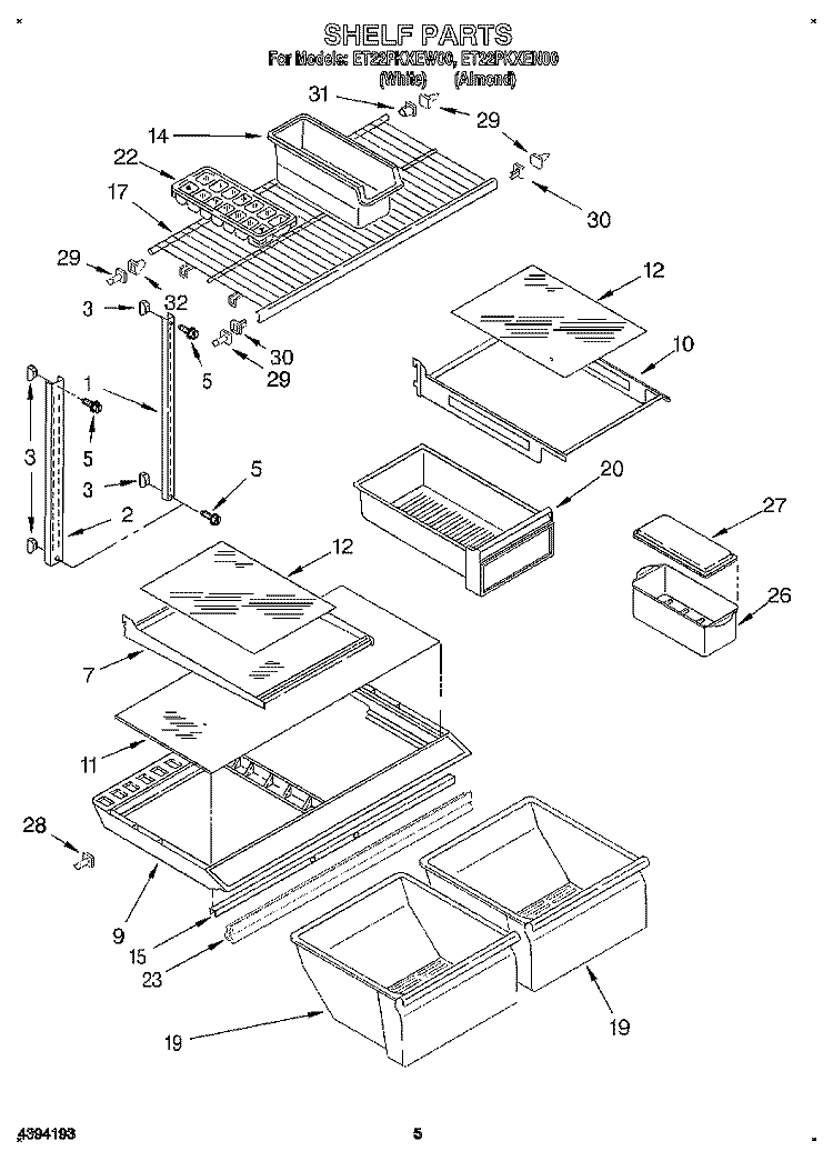 SHELF Diagram and Parts List for ET22PKXEN00  Whirlpool Refrigerator