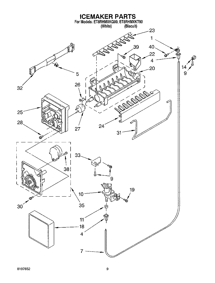 ICE MAKER Diagram and Parts List for ET8RHMXKQ00  Whirlpool Refrigerator