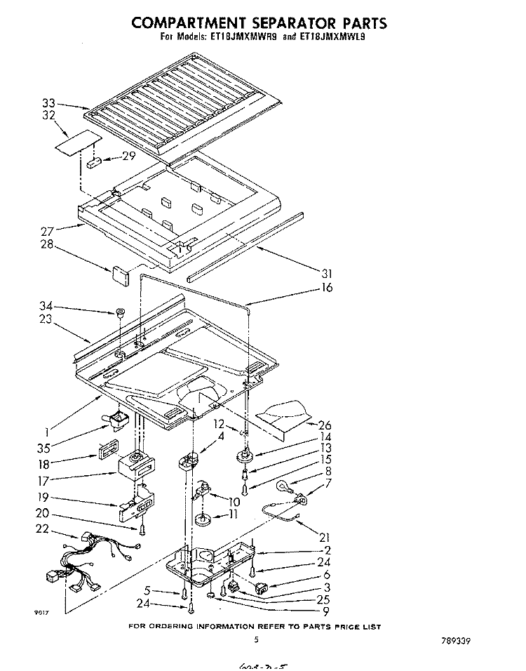 COMPARTMENT SEPARATOR Diagram and Parts List for ET18JMXMWR9  Whirlpool Refrigerator